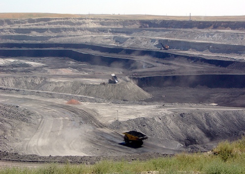 Open pit coal mining.